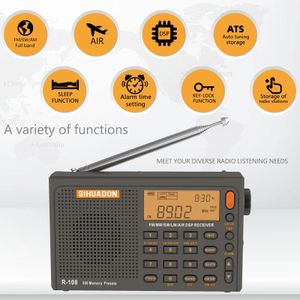 SIHUADON R108 Radio FM Stereo Digital Portable AM SW Air Receiver Alarm Function Display Clock Temperature Speaker 240111