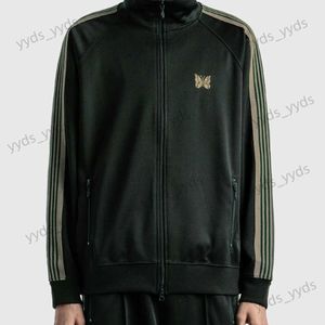 Erkek Hoodies Sweatshirts 2022 Yeşil Mavi İğneler Ceketler Erkek Kadınlar Yüksek Sokak Nakış Kelebek İğneleri Track Ceket Dış Giyim Şerit Awge Paltolar T240113