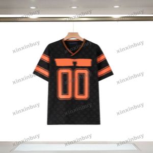Xinxinbuy 2024 Erkekler Tasarımcı Tee T Shirt Mektubu Jacquard Kumaş 1854 V Yastık Kadınlar Siyah Beyaz Sarı Kırmızı M-2XL