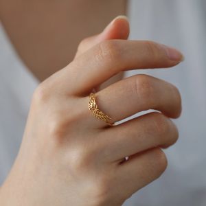 Uçan melek kanatlar kadınlar yüzüğü 14K sarı altın parmak yüzükleri kpop moda alyans takı doğum günü hediyesi