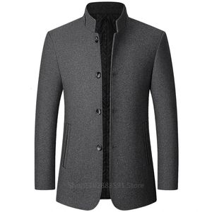 AutumnWinter Woolen Coat British Style Solid MidLength Men Wool Jacket Business Overcoat Male 240113