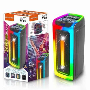 Динамики Двойной рупор Портативный караоке Bluetooth-динамик RGB Цветная подсветка с микрофоном Сабвуфер Стерео объемный звук на 360 градусов TWS Boom Box USB/TF/Радио