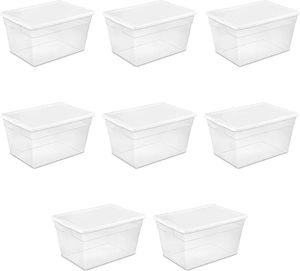 Sterilite 56 Qt Aufbewahrungsbox, stapelbarer Behälter mit Deckel, Kunststoffbehälter zum Organisieren von Kleidung, Decken, Handtüchern im Schrank, transparent, 240112