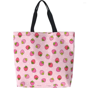 Alışveriş çantaları çilek büyük tote çanta kadınlar için yeniden kullanılabilir meyve plaj omuz çanta su geçirmez seyahat bakkal