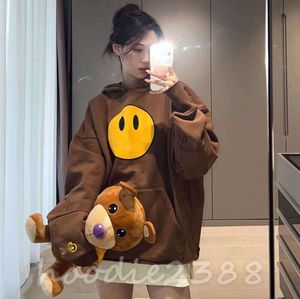 2023 Smiley Yüz Baskını Yok Edin Polar Hoodie Birleştirme Eski Rüzgar Çift Hoodie, Smiley Face Hoodie Eski Siyah, Normal Kahverengi 1604-3