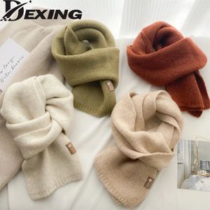 Korea Women Plain Wool Scarf Kids Soft Knitted Winter Small Scarf for Lovers Lady Warm Fluffy Art Shawl Wrap 240112