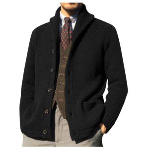 Herren-Winter-Strickjacke, einfarbig, Schalkragen, Strickjacke, Knopfleiste, Zopfmuster, Freizeitjacke, Herrenbekleidung 240113