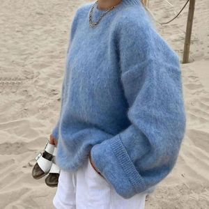 Women's Sweaters Women Knit Sweater Striped Drop-shoulder Cozy O Neck Knitwear For Fall Winter Soft Warm Loose Pullover Top