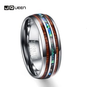 Jqueen 8mm Hawaiian Koa Ahşap ve Abalone Kabuk Tungsten Karbür Yüzük Erkekler İçin Düğün Bantları Konfor Uygun Boyut 417 240112