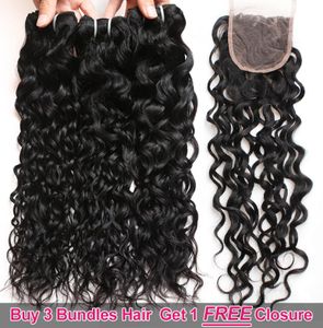 Акция Ishow Big s. Купить 3 пучка с закрытием, бразильские перуанские человеческие волосы с волнами воды для женщин и девочек All3768067