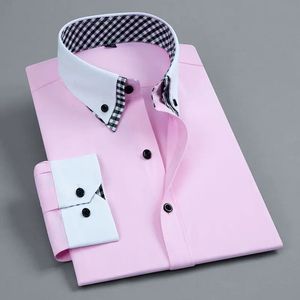 Мужская классическая рубашка с длинным рукавом без железа, двухслойная, деловая, стандартная, офисная, модная, белая, синяя, социальные рубашки 240112