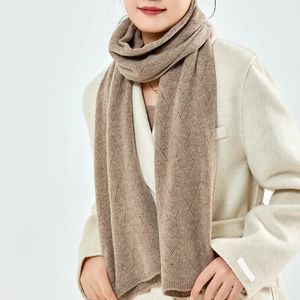 100% Wool Knitted Long Shalw For Women Winter Soft Warm Cashmere Like Pashmina Bandana Scarves Wraps Solid Korea Fashion Hijabs 240112