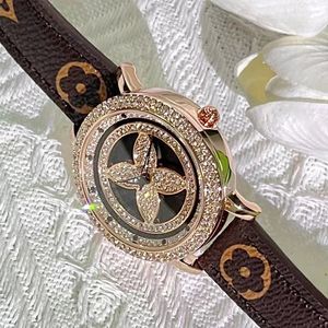 Grande qualidade moda mulheres designer relógios de pulso cheio de diamantes vida impermeável 30m noite luz couro com caixa aaa senhora quartzo relógios no417