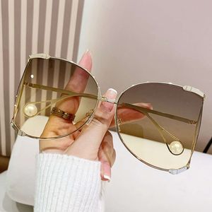 Новые персонализированные солнцезащитные очки в большой оправе, устойчивые к ультрафиолетовому излучению, с красными солнцезащитными очками в жемчужной сетке на ножках