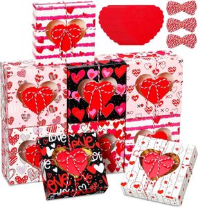 8pcs Sevgililer Günü Hediye Kutusu Kalp Şekleli Pencere Tedavisi Mini Kraft Kutuları Etiketler ve Halat Şeker Çikolata Kurabiyeleri Ambalaj 240113