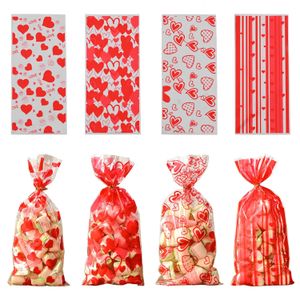 50pcs valentine aşk kalp temiz plastik şeker çantaları kurabiye, düğün doğum günü partisi için tedavi hediyeleri hediyeler goodies çantası 240113