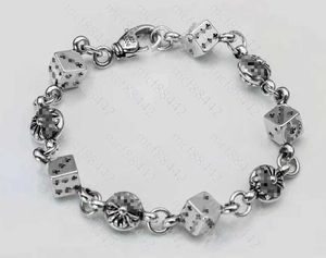 Bracciale classico per uomo e donna Retro Thai Silver Cross Dadi Punk Fyx4