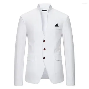 Erkekler Suit Mandarin Yakası Beyaz Elbise Blazer Erkekler Resmi Stand Patchwork Smokin Takım Düğün Ziyafet Partisi Balo Yemeği Giyim