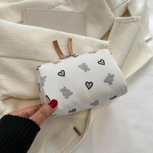 Bolsa de Mini portátil de Nylon Mini Cosmetic com zíper Floral/Bear MakeUp Bag Organizer Moda macia para mulheres e meninas acessórios de viagem