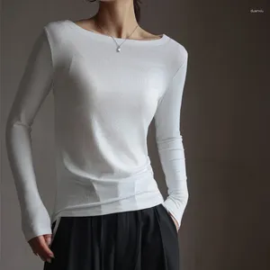 Женские футболки, однотонная футболка из модала, высокоэластичный топ с длинными рукавами, женские базовые простые футболки, винтажная одежда