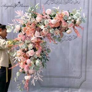 Dekorasyonlar yapay çiçek çelenkleri düzenleme masa centerpieces top üçgen satır sağ açı dik açı düğün kemer zemin parti sahne
