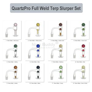 10mm 14mm Full Weld Terp Slurper Banger With Spinning Marble Beads - Nice Buddy Weldless Neck Quartz Smoke Pipe Glass Dab Rig Water Bong Nail Accessory Set