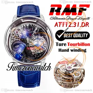 RMF AT112.31.DR Astronomia Tourbillon Механические мужские часы Iced Out Pave Baguette Diamonds 3D Art Черный циферблат с драконом Кожа Super Edition Timezonewatch A06a