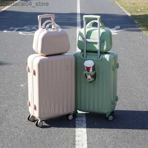 Чемоданы для багажа 24 новых чемодана с паролем и подстаканником для женщин, бесшумных детей, женских универсальных колесных студенческих тележек, на складе Q240115
