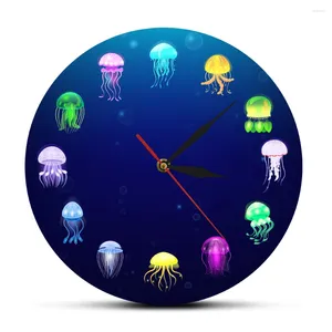 Duvar Saatleri Renkli Baskılı Denizanası Saat Ev Dekoru Deniz Jöleleri Dekoratif Oturma Odası Saat Deniz Hayvanları Kreş Sanat