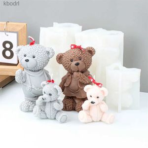 Zanaat Araçları Aile Oyuncak Ayı Silikon Kalıp El Sanatları Kokulu Mum Sabun Alçı Bowtie Bear Ailesi 3D Ayılar Hayvan Dekora YQ240115