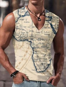 Regatas masculinas moda verão mapa rota 3d impresso sem mangas colete t camisa marinheiro manga curta oversized v pescoço pulôver topo
