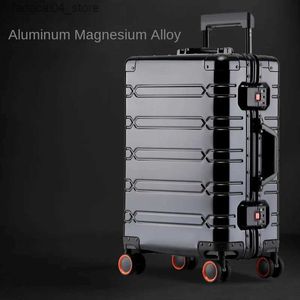 Чемоданы проезжать чемодан All Aluminum Magnesium Magnesium Laggage Trolley Boxfree Shippinghot Sales Universal Wheels Metal Boxboarding Box Q240115