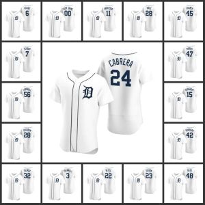 Özel Beyzbol Forması Kids'Detroit''tigers''Men Kadın Gençlik Sparky Anderson Kirk Gibson Miguel Cabrera Javier Baez Niko Goodrum Beyaz Authentic Home Jersey