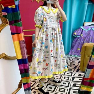Бальные платья 2024 года, детское платье с принтом цветов в тон, в тон листа лотоса, с кукольным воротником, женское платье с принтом солнечных цветов