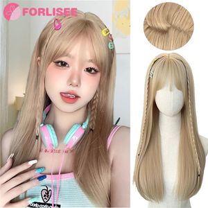 Парик FORLISEE, женские длинные волосы, модные, натуральные, дышащие, с полным покрытием головы, корейские платиновые длинные прямые волосы, полный верхний парик, Cover240115