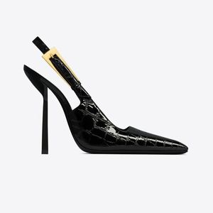 Slingback pompalar Timsah olarak empoze edilmiş kadın ayakkabılar stiletto topuk elbise ayakkabıları ofis lüks tasarımcı ayakkabılar kare sivri ayak parmağı sandaletler deri taban buzağı deri slingbacks