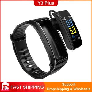 Saatler Y3 Plus Band Smart Watch Kablosuz Bluetooth Kulaklık Sağlık İzleyici Pedometre Fitness Bileklik Android iOS için