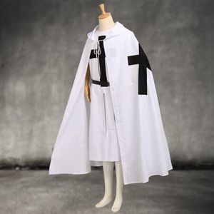 Ortaçağ Templar Şövalyeler Pelerini Set Erkekler Cosplay Beyaz Savaşçı Larp Kostüm Tunik Cape Siyah Çapraz Baskı OUITFIT294M