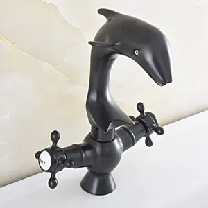 Banyo Lavabo muslukları Siyah Yağ Ovulmuş Bronz Döner Çıkış Çift Çapraz Tutlu Teslim Sevimli Hayvan Yunus Tarzı Mutfak Musluk Mixer Tap ASF843