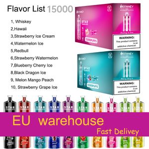 Оригинальный заводской Vape 15000 Puff Bar Одноразовый Vape Hifancy Puff 15K Электронные сигареты 750 мАч Перезаряжаемые затяжки 24 мл Pod VS Bang King 12000 Электронные сигареты Vapes