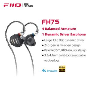 Fones de ouvido fiio fh7/fh7s fones de ouvido intra-auriculares de alto desempenho 1dd + 4ba tecnologia híbrida iem com plugue de 3.5/4.4mm