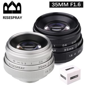 RISESPRAY 35mm f1.6 Manual Focus MF Prime Lens II for EOSM N1 Fujifilm Fuji NEX Micro 4 3 silver Black 240115