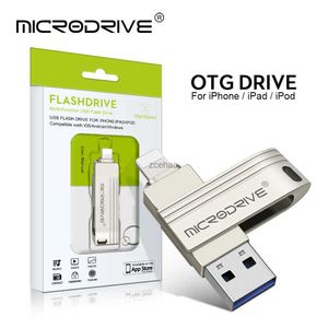 USB Flash Drives 2 in 1 OTG Usb 3.0 Flash Drive for iPhone 64GB 128GB 256GB 512GB USB To Lightning Metal Pendrive for iPhone7 8 9 11 12 13  Ipad