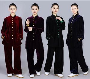 Yeni Varış Erkek Kadınlar Sonbahar Kış Kalınlaştırma Kadife Kung Fu Suits Tai Chi Dövüş Sanatları Kostümü Günlük Spor Ceket Pantolon