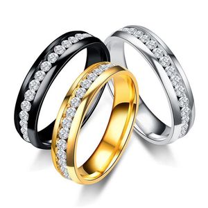 Anéis de banda de luxo moda anéis de aço inoxidável casamento de cristal para mulheres homens de alta qualidade banhado a ouro anel de jóias sier cor 16 dhjvi