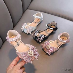 Sandals Autumn Girls' Ladies Butterfly Button Casual Baotou Sandals Girls' Fashion Pearl Shining Non Slip Flat Bottom Beach Shoes