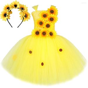 Платья для девочек, желтые костюмы с подсолнухами для девочек, осенне-осенний сказочный наряд, детская пачка с цветами на Рождество, Хэллоуин, праздничная одежда
