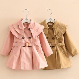 Пальто, пальто для девочек, осенне-зимний подростковый плащ с длинными рукавами, детская двубортная ветровка с поясом, милая детская одежда
