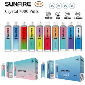 İngiltere Sunfire Crystal 7000 Puffs Pro Max 10000 Tek kullanımlık Vape Kalem Desechable Vaper Puff 7K 9K 10K POD E 1300 MAH Pil Puffbar Kristal Çubuk Buharlaştırıcı 7000 Puffs