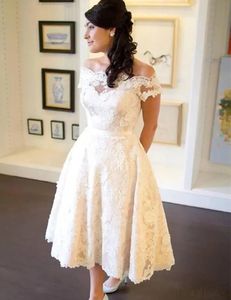 Fildişi Gelinlik Beyaz Gelin Gowns Bir Çizgi Resmi Kolsuz Boncuklu Aplike Özel Fermuar Up Artı Boyut Yeni Omuz Dantel Dantel Çay Uzunluğu